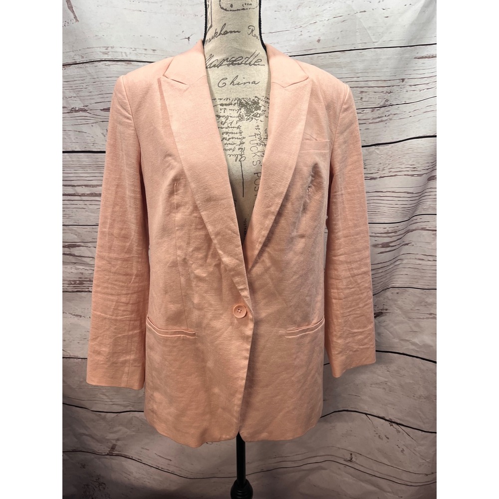 Express Women Peach Linen Blend Single Button Blazer Jacket Large Notched Lapel